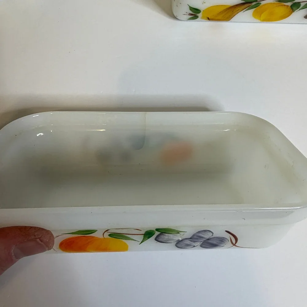 Vintage Fire-King Gay Fad Fruit Milk Glass Bakeware Set 3pc Anchor Hocking